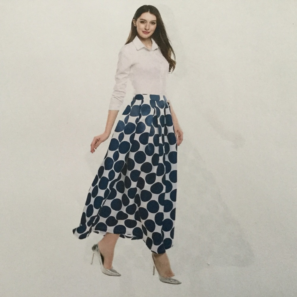 Meaneor- Blue & White Polka-Dot Maxi Skirt - Picture 5 of 6